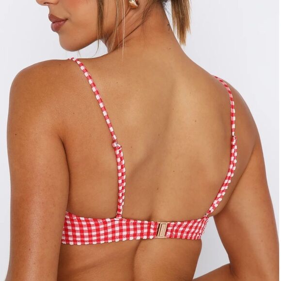 White Fox Beachside Bikini Top Red Gingham Small NWT in packaging - Picture 3 of 6